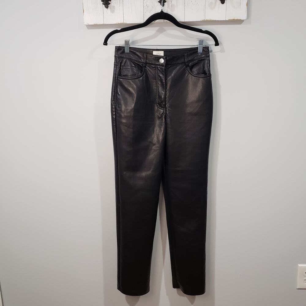 Aritzia Wilfred Melina Pants Womens 4 Black Vegan Leather High Rise Straight Leg